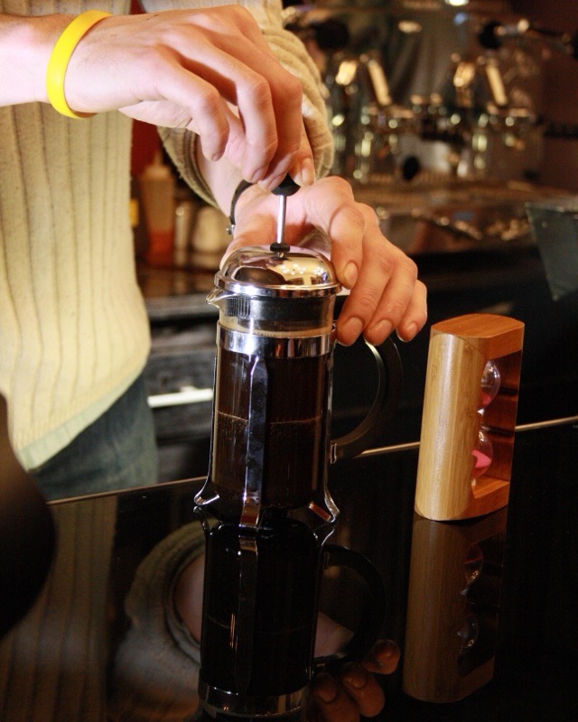 French press cafetiere with coffee on Coffee Right in Brno, Brno-City District